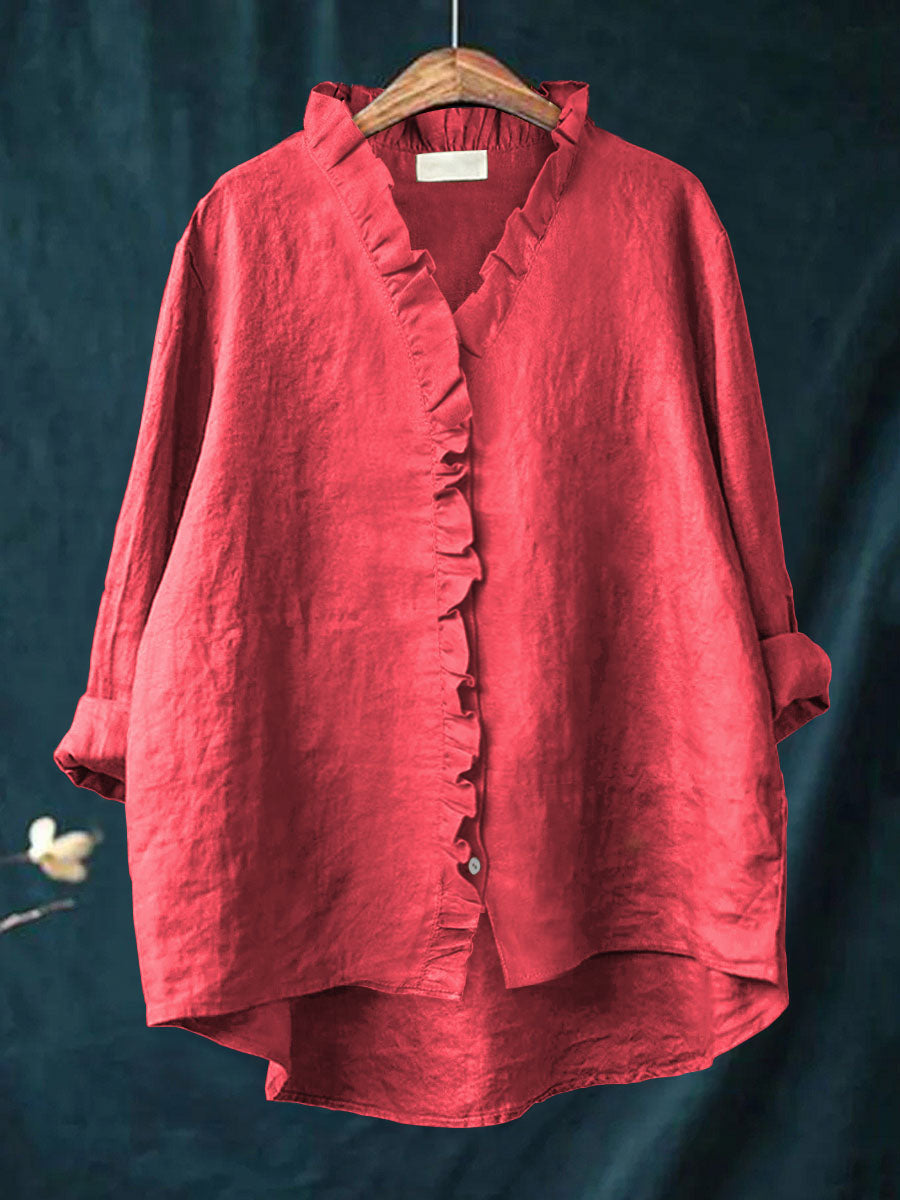 THE MARIBEL | COTTON-LINEN RUFFLE SHIRT