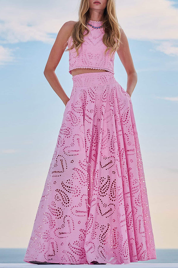 THE AURELIA | LACE CUTOUT SLIT MAXI SKIRT SET