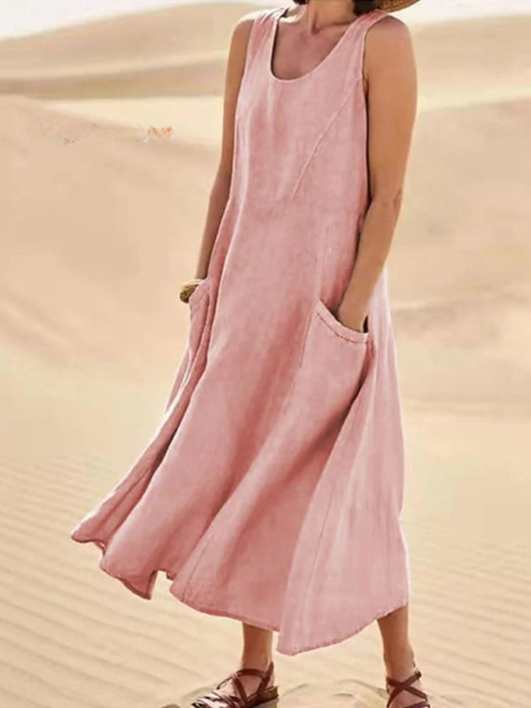 THE SUNMARÉ | LINEN COTTON SLEEVELESS MAXI DRESS