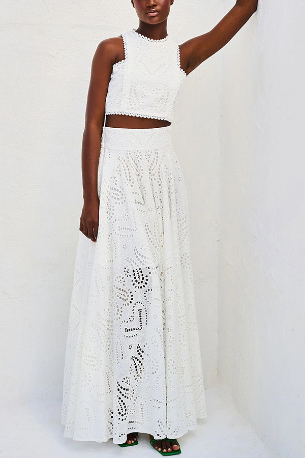 THE AURELIA | LACE CUTOUT SLIT MAXI SKIRT SET