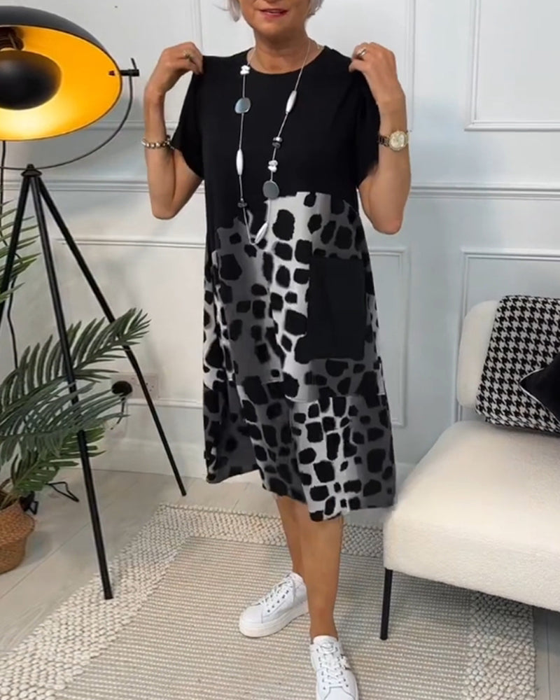THE LIV | RELAXED ROUND-NECK PRINT DRESS