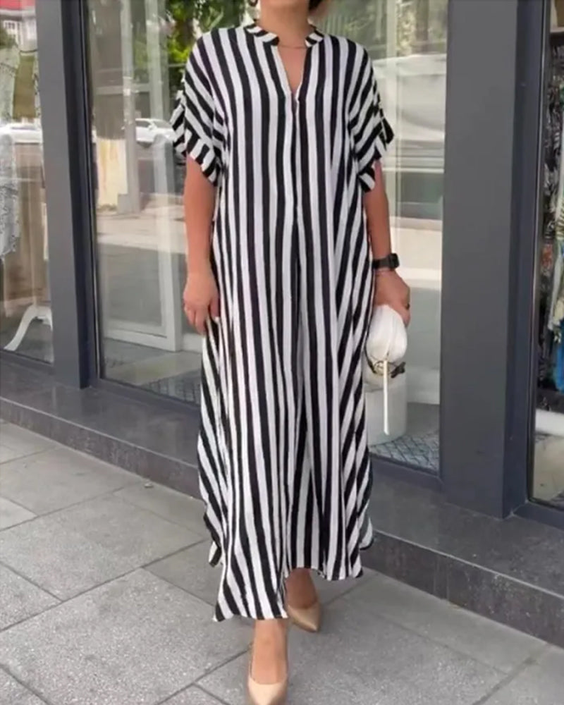 SIENA | STRIPED V-NECK SHIRT DRESS