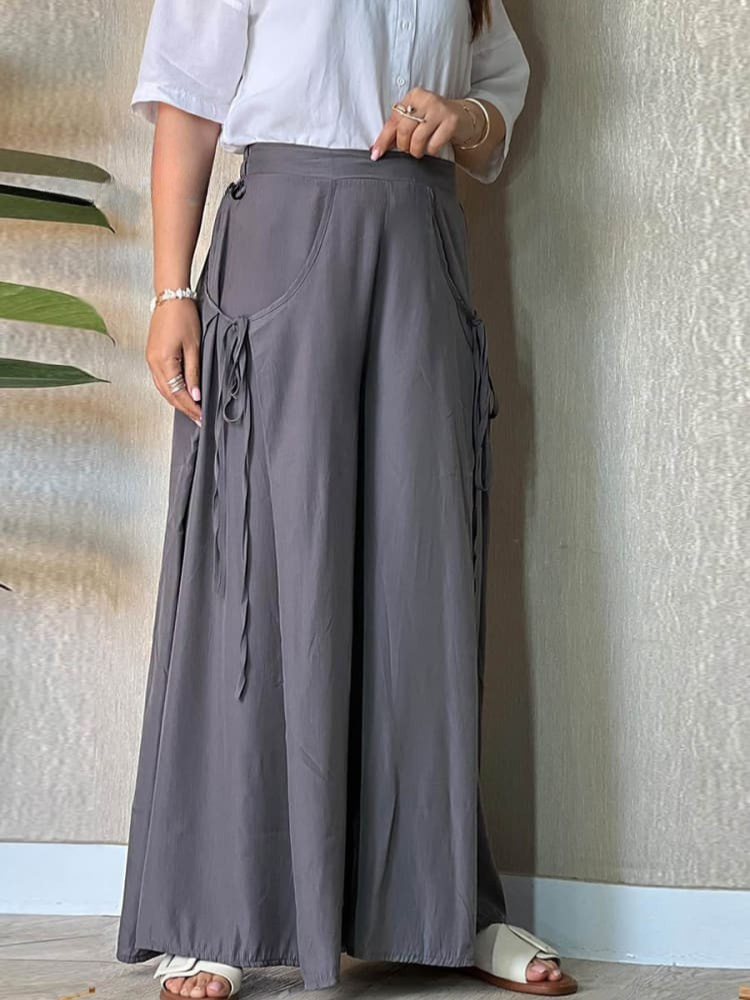 THE SOLAIRE | LINEN LACE-UP WIDE LEG PANTS