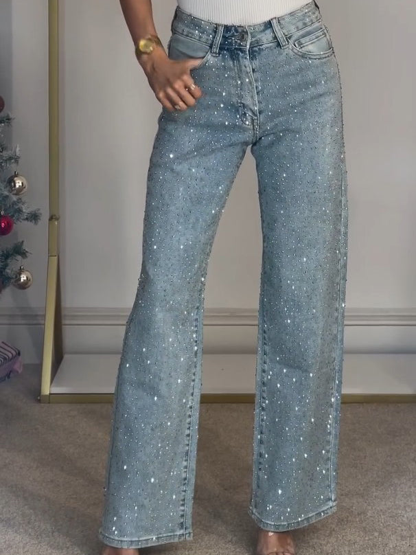 THE MIDNIGHT | HIGH-WAISTED DIAMANTE STRAIGHT-LEG JEANS