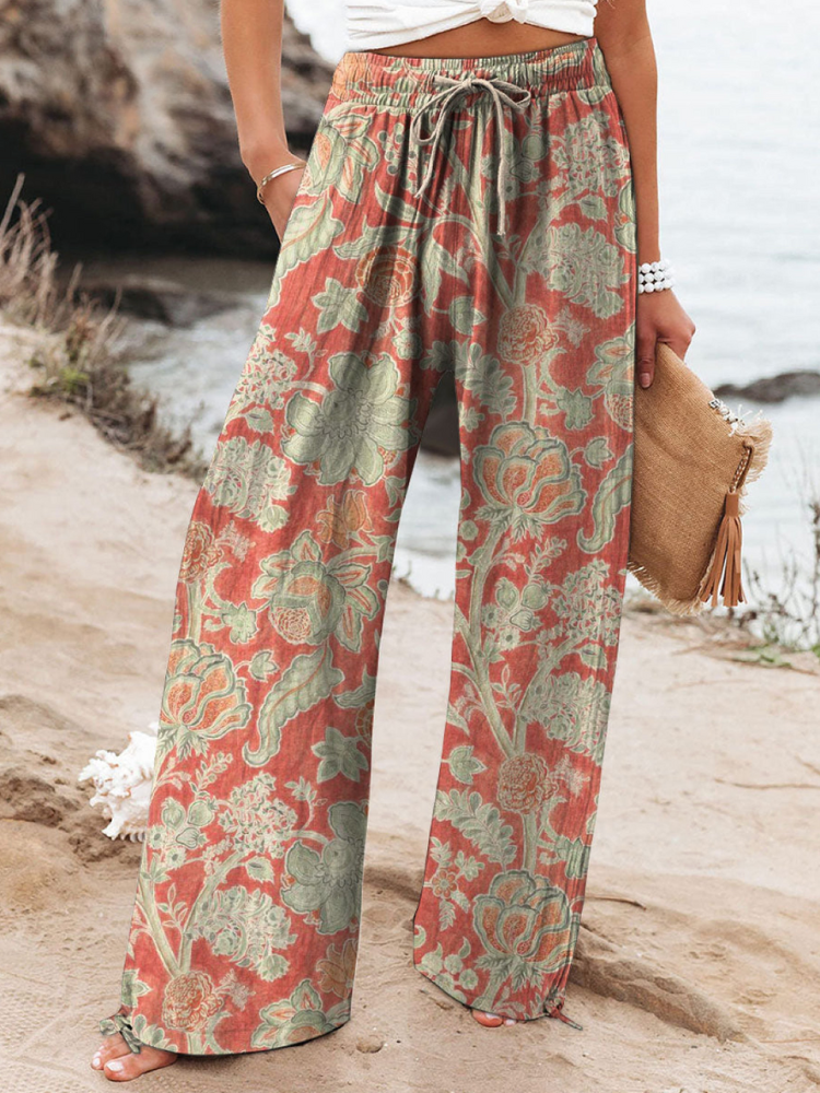 THE EVARA | VINTAGE FLORAL COTTON-LINEN PANTS