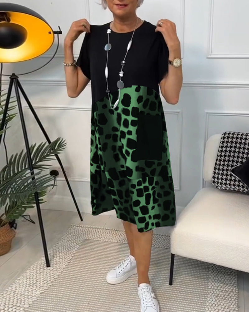THE LIV | RELAXED ROUND-NECK PRINT DRESS