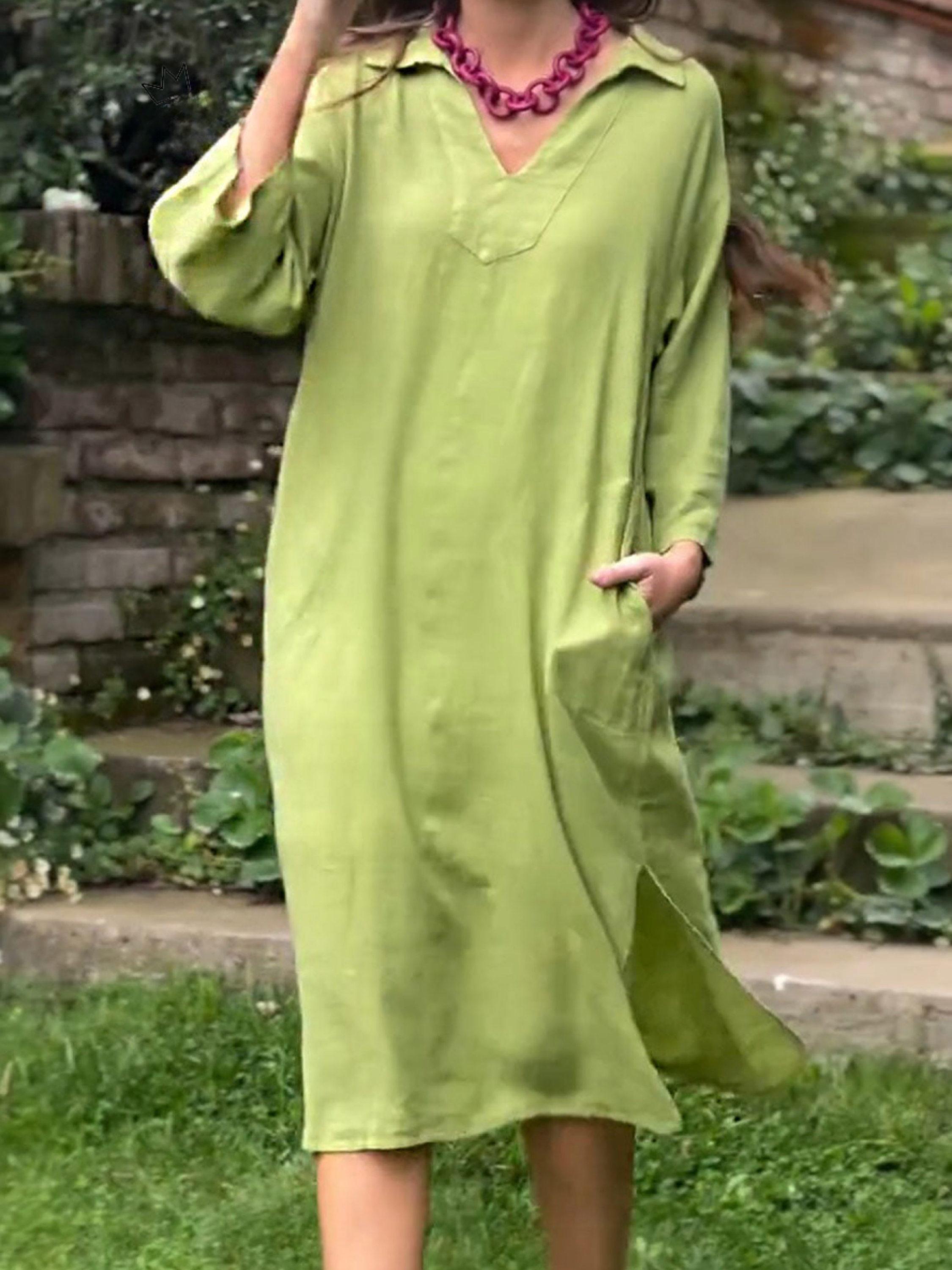 THE LOREINA | LAPEL COTTON LINEN DRESS