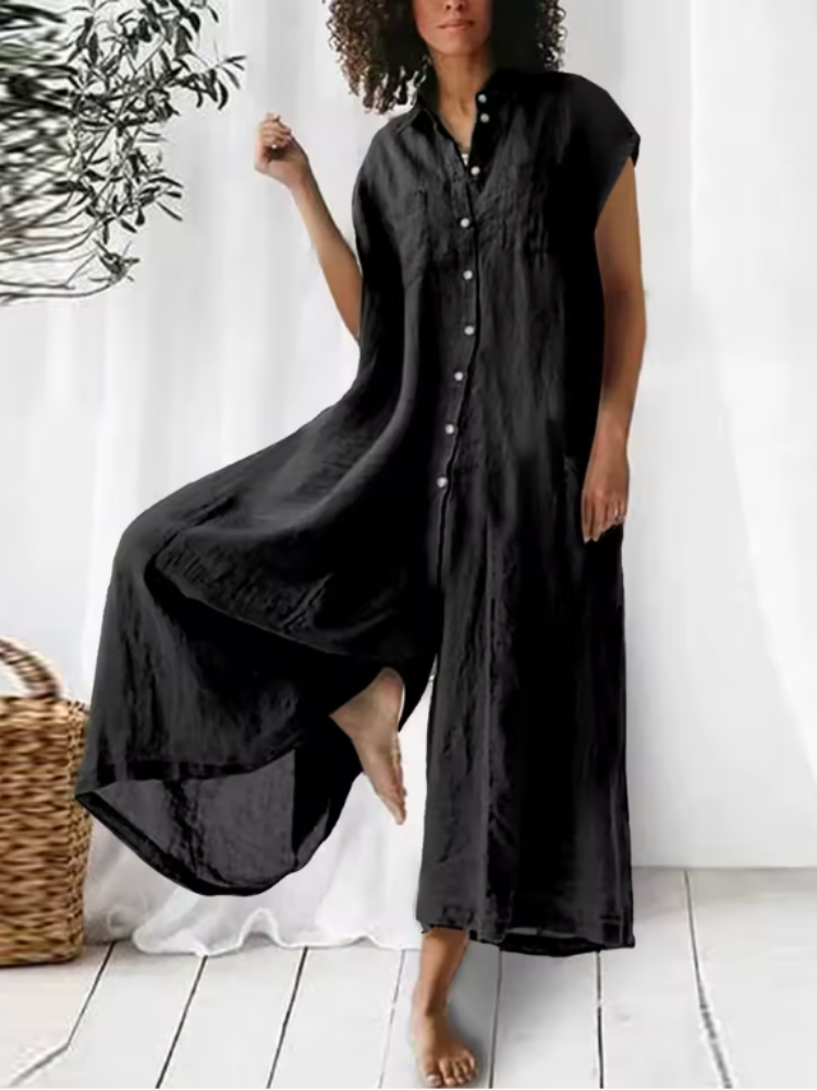 THE ELENA | CASUAL COTTON-LINEN SHIRT JUMPSUIT