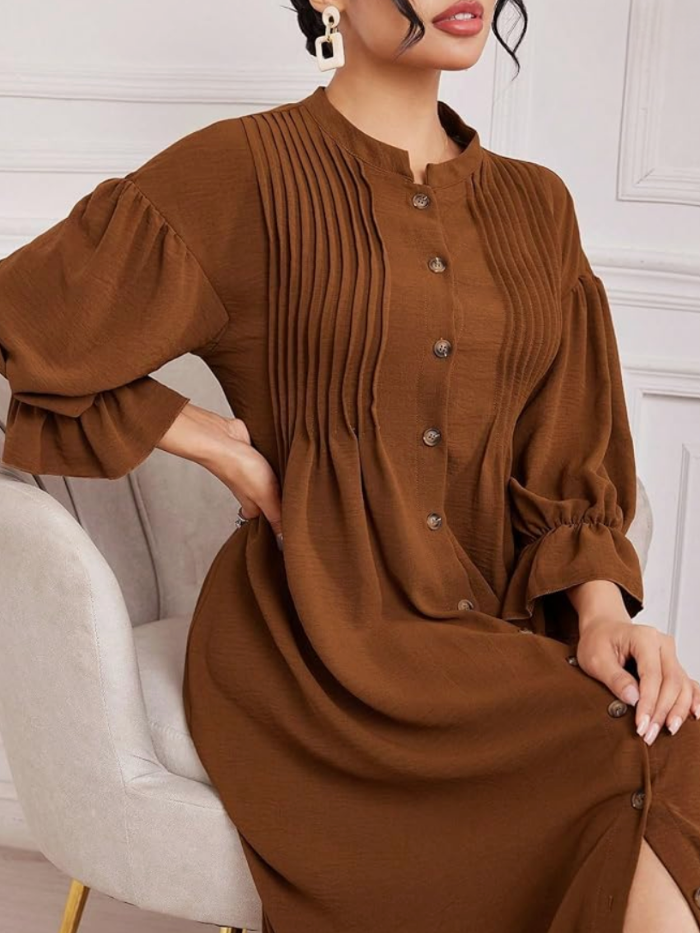 THE AMARIS | ELEGANT BUTTON-FRONT LONG-SLEEVE MAXI DRESS