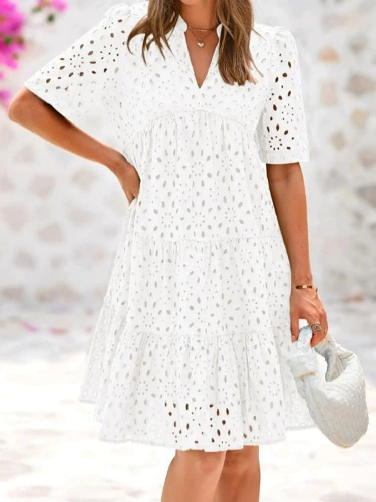 THE AMARIEL | CUTOUT EMBROIDERED COTTON DRESS