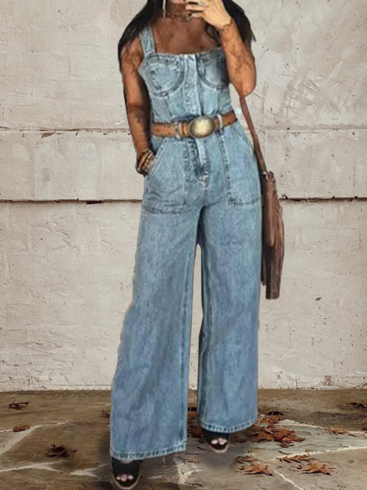 THE DELARA | LIGHT WASH DENIM BUSTIER JUMPSUIT