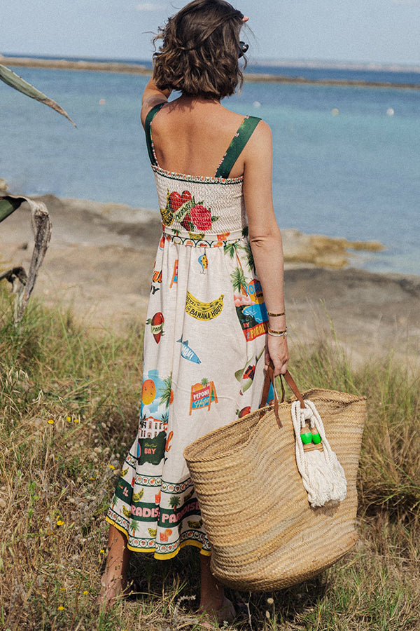 THE WANDA | LINEN SMOCKED BELT MIDI DRESS