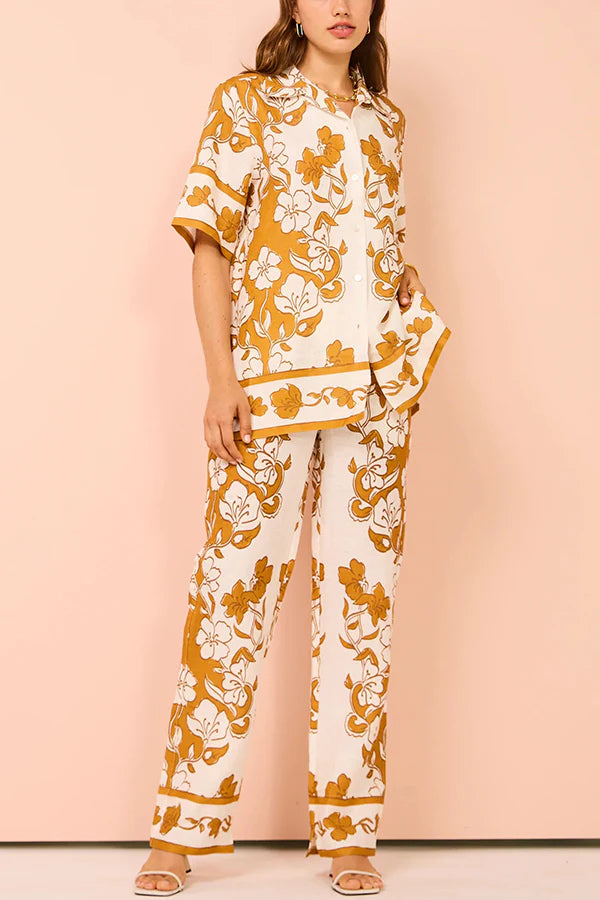 THE SONIA | SHORT SLEEVE SHIRT AND ELASTIC WAIST LOOSE POCKET PANTS SET