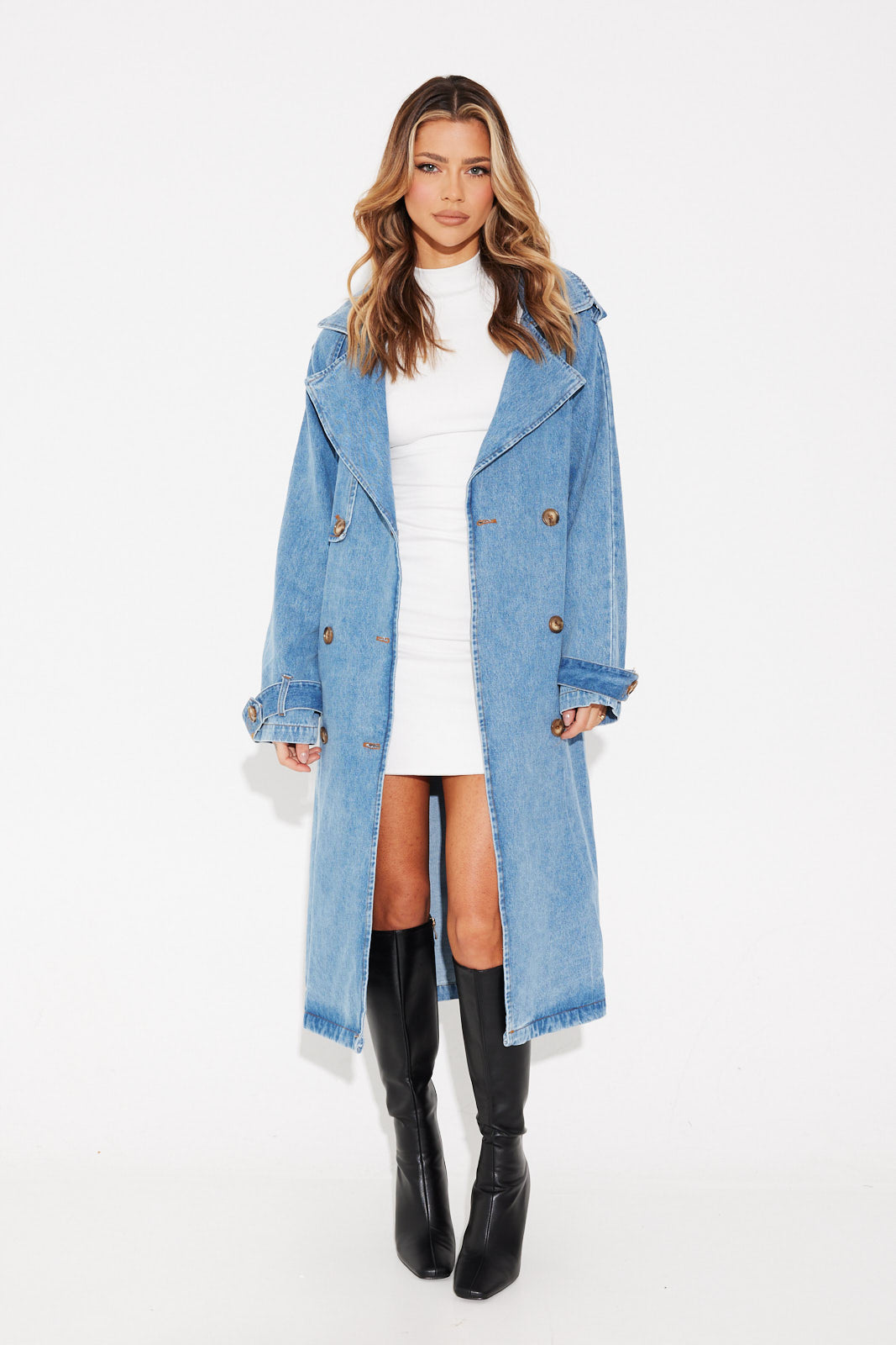 THE ASHLEY | TRENCH COAT BLUE DENIM