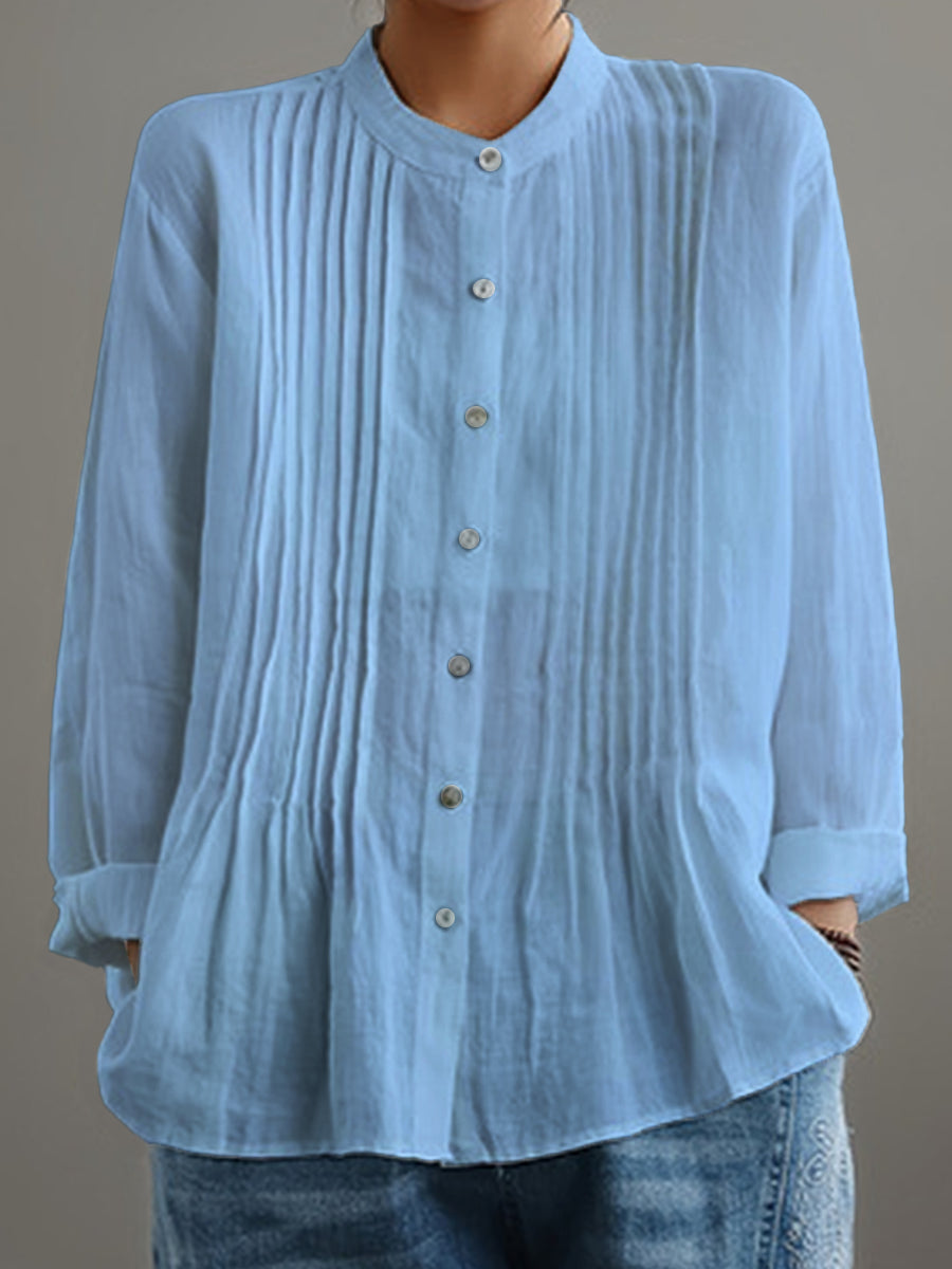 THE LYRA | PLEATED COTTON-LINEN BLOUSE