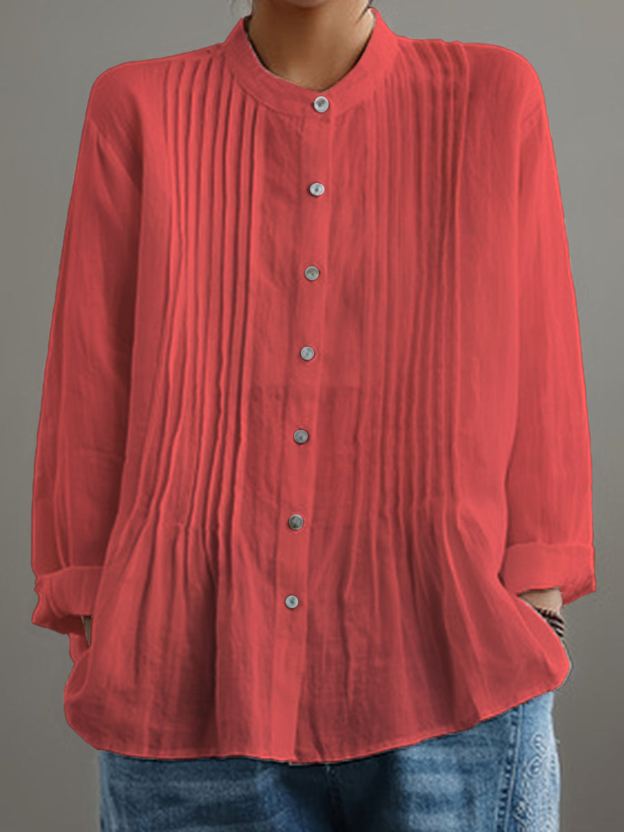 THE LYRA | PLEATED COTTON-LINEN BLOUSE