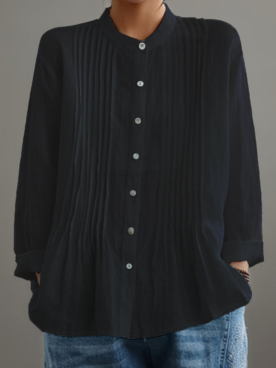 THE LYRA | PLEATED COTTON-LINEN BLOUSE