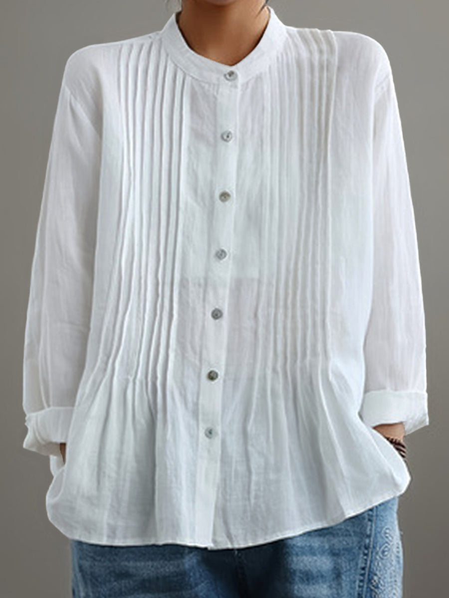 THE LYRA | PLEATED COTTON-LINEN BLOUSE