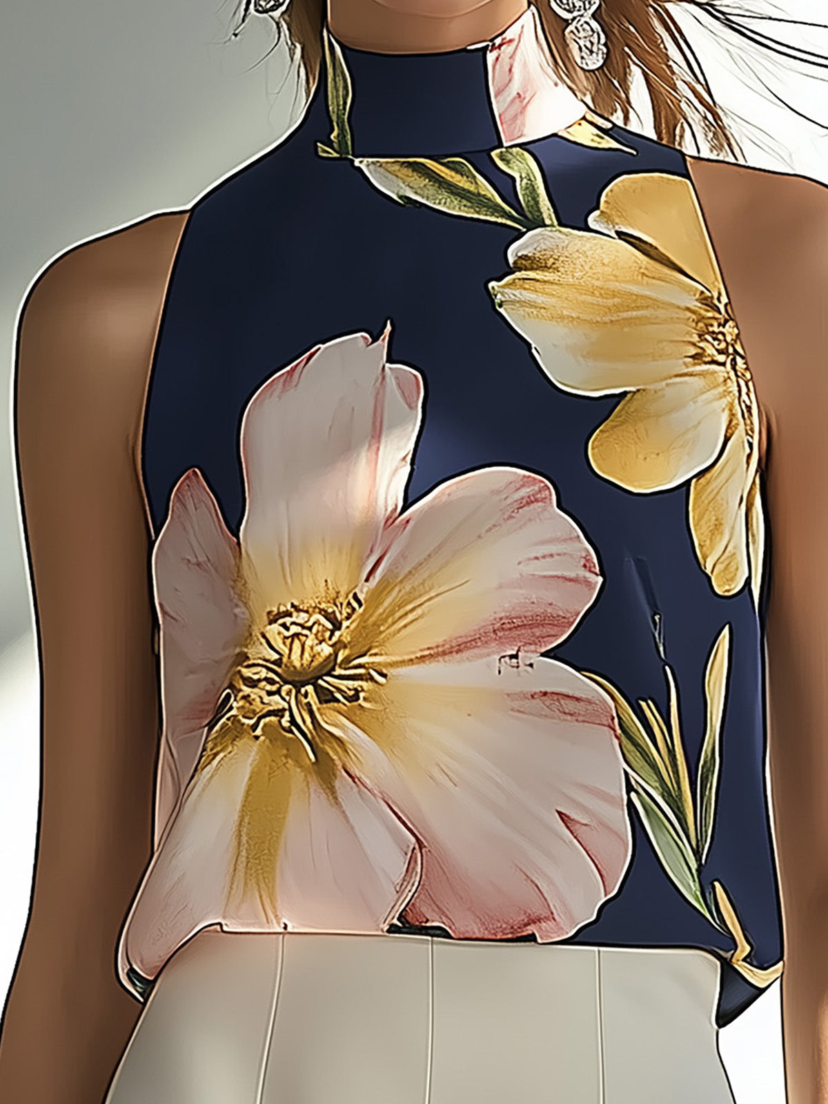 THE MIDNIGHT BLOOM | SATIN FLORAL SLEEVELESS TOP