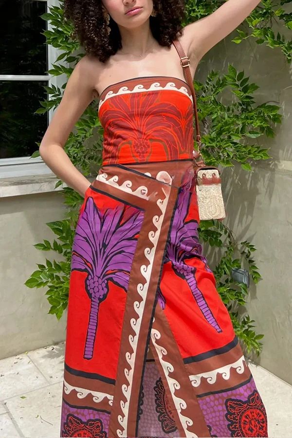 THE BOTANICAL | STRETCHY TUBE TOP HIGH WAIST SLIT MAXI DRESS