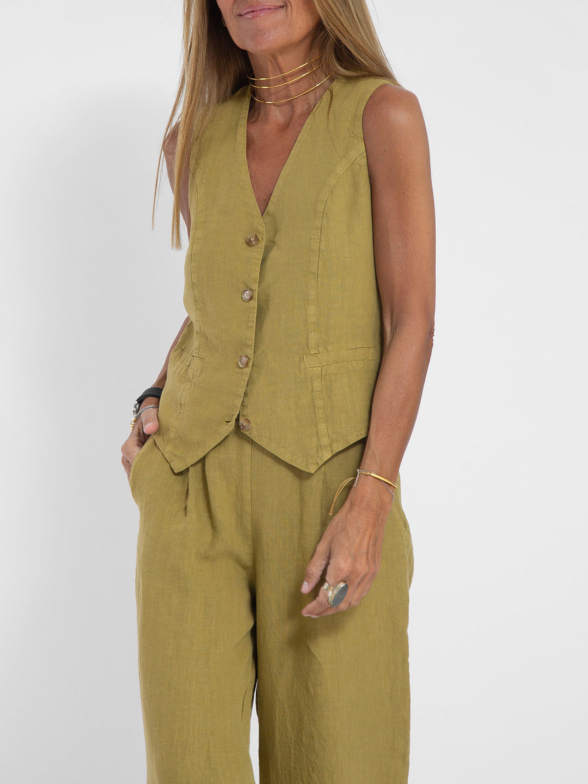 THE AIRA | BUTTONED VEST & WEDE-LEG TROUSERS ENSEMBLE