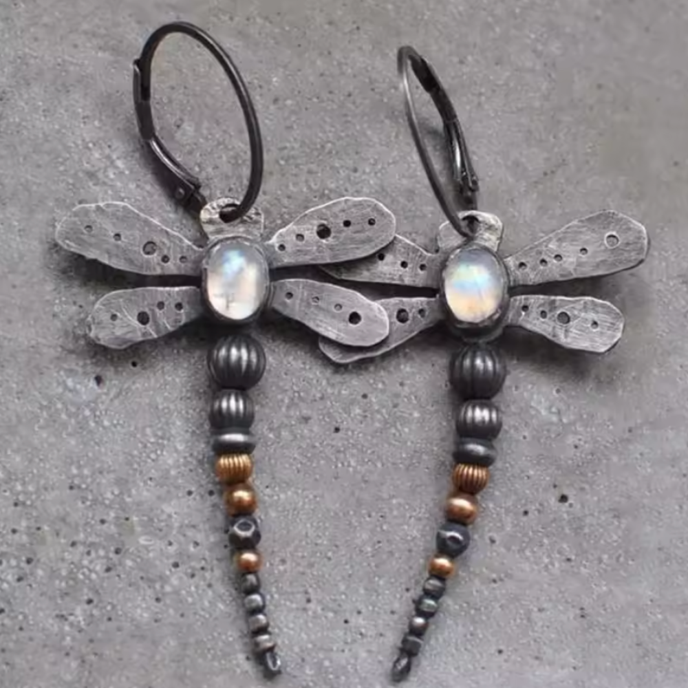 THE LUNARA | MOONSTONE DRAGONFLY EARRINGS