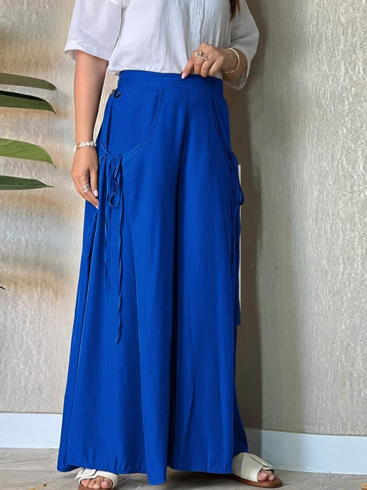 THE SOLAIRE | LINEN LACE-UP WIDE LEG PANTS