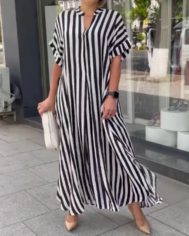 SIENA | STRIPED V-NECK SHIRT DRESS