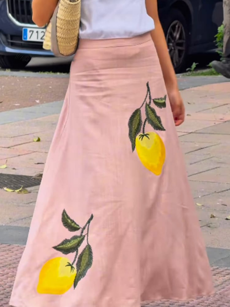 THE MAELIE | FRUIT PRINT LINEN SKIRT
