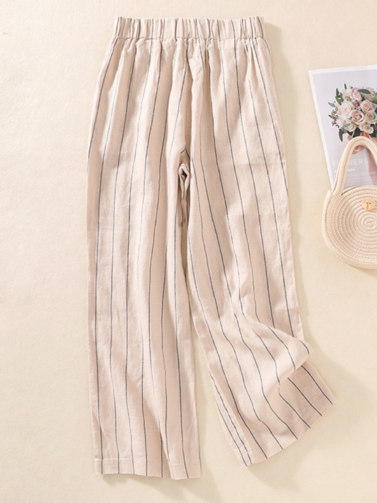 THE RIVERLANE | STRIPED COTTON-LINEN RELAXED PANTS