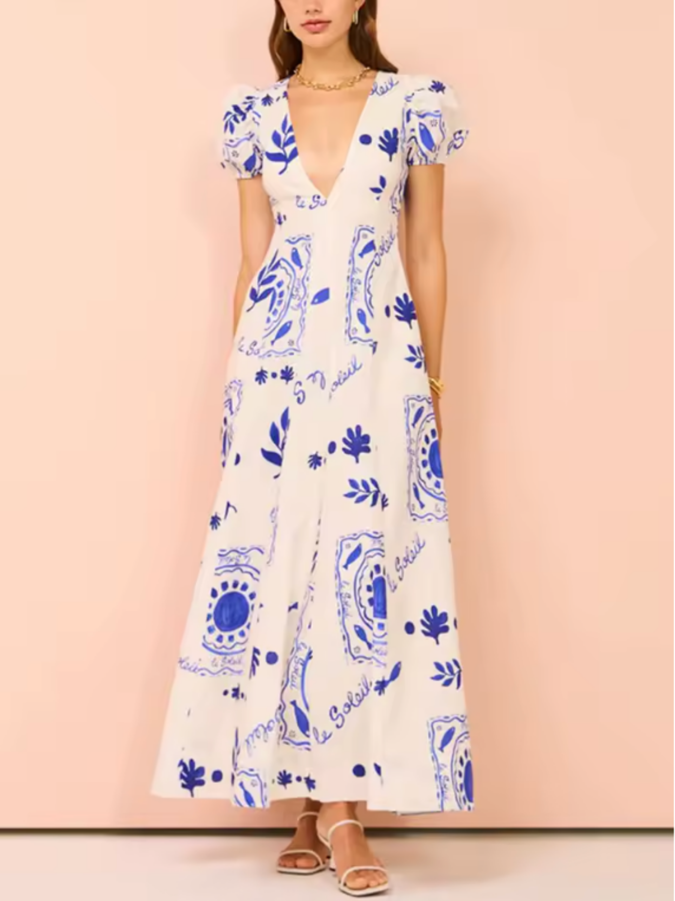 THE ZAREEN | PRINTED LINEN PUFF SLEEVE MAXI DRESS