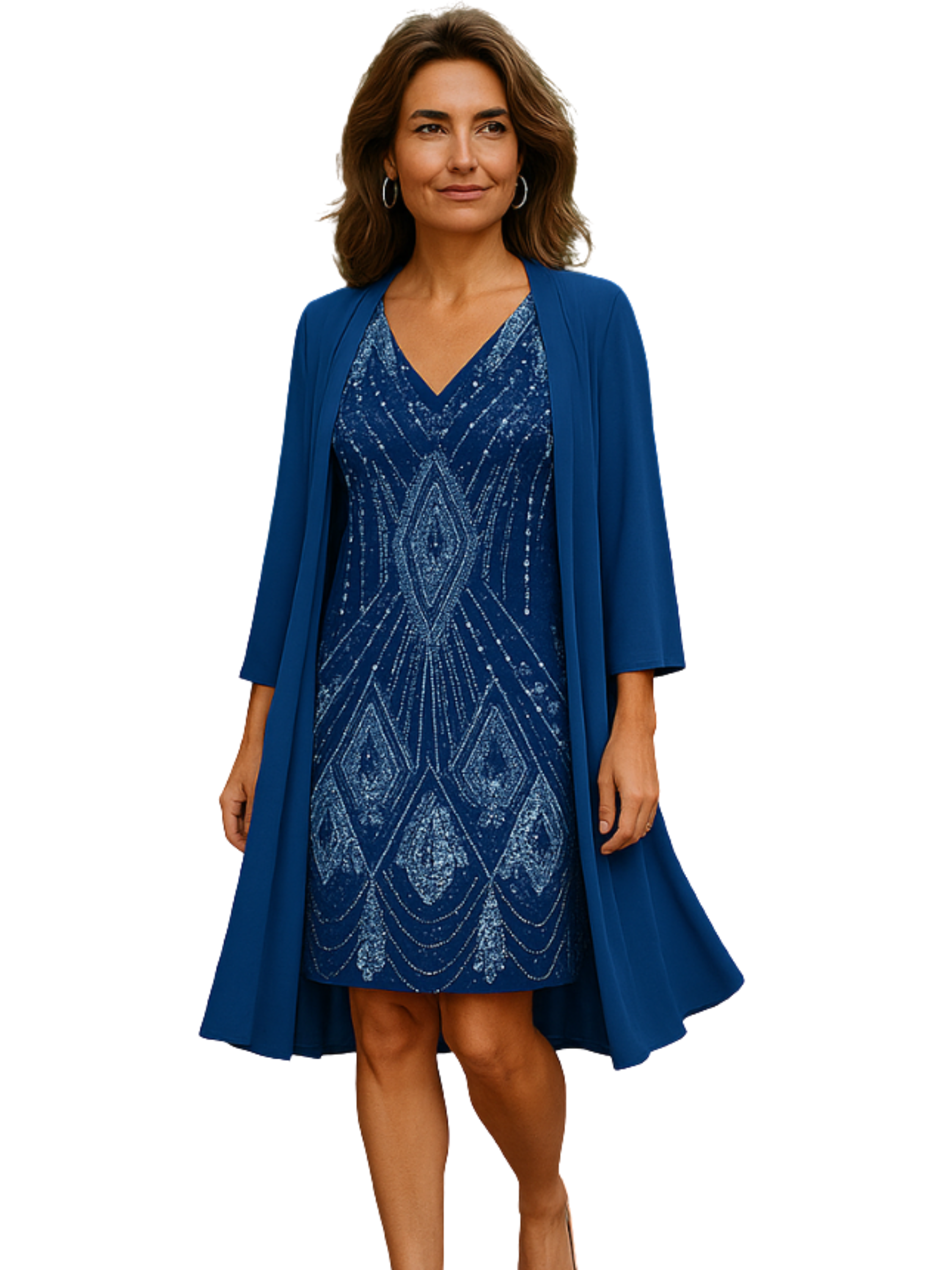 THE EVELINA | ELEGANT V-NECK DRESS & SHEER OVERLAY SET