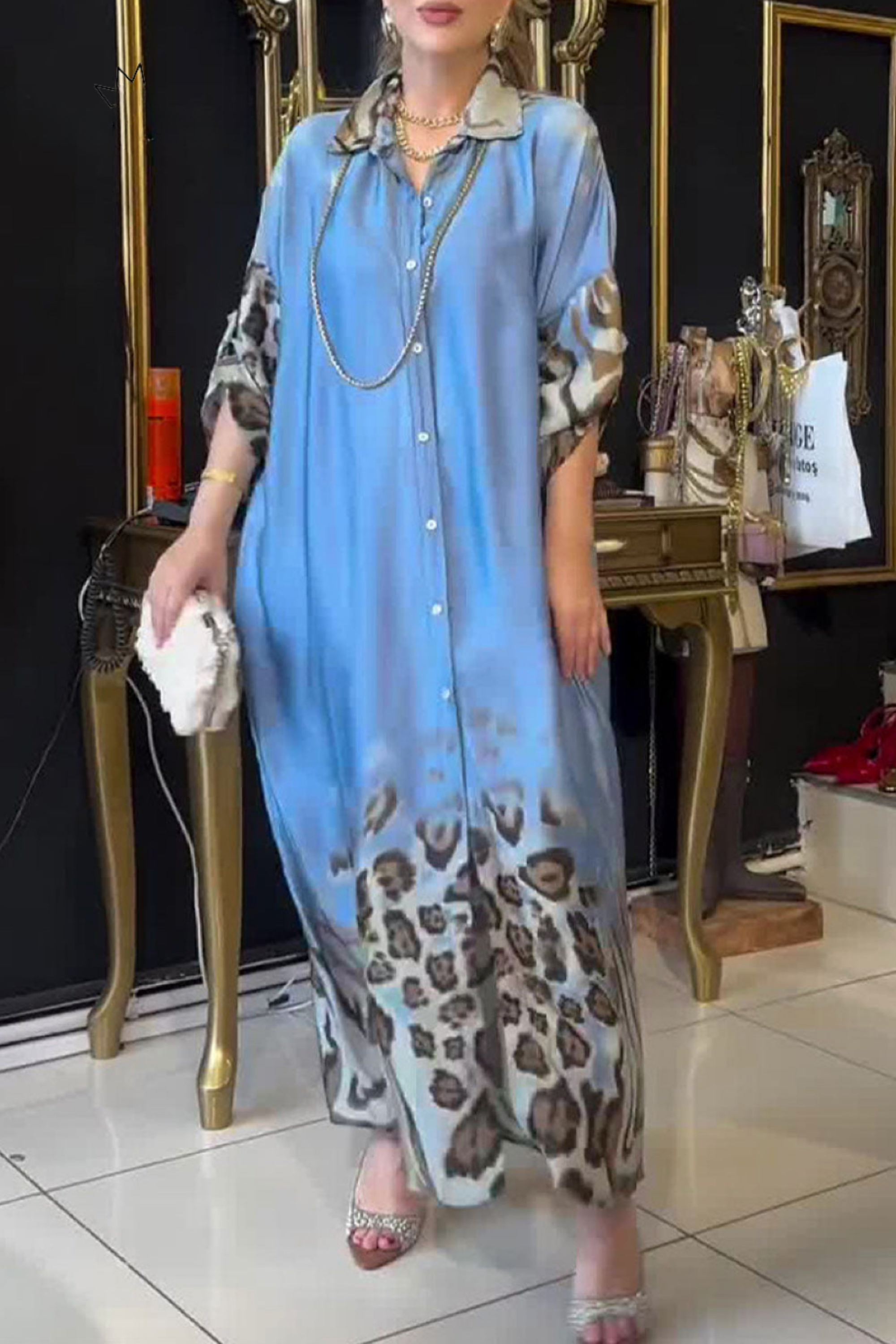 THE ELARIE | LEOPARD PRINT SLIT CARDIGAN DRESS