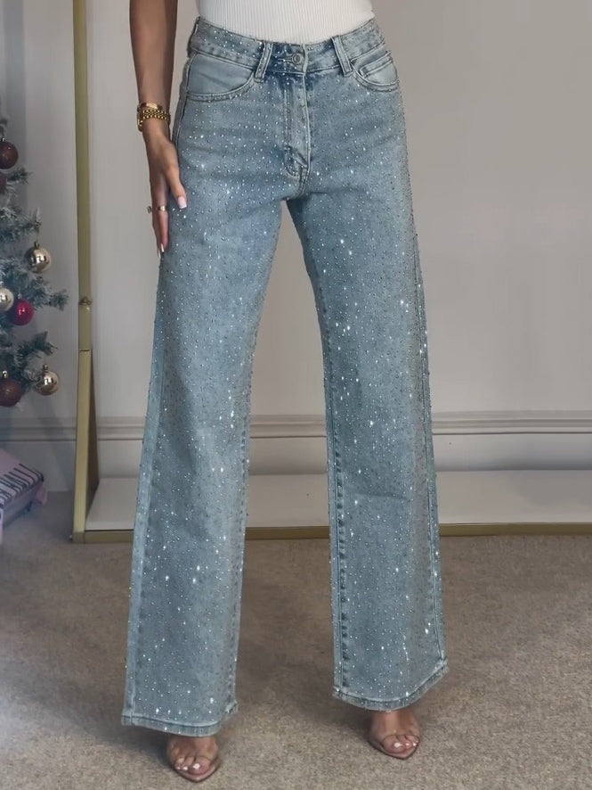 THE MIDNIGHT | HIGH-WAISTED DIAMANTE STRAIGHT-LEG JEANS