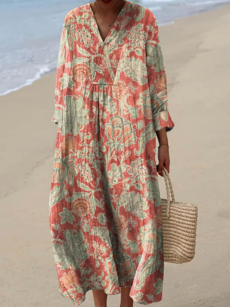 THE EVARA | VINTAGE FLORAL COTTON-LINEN PANTS