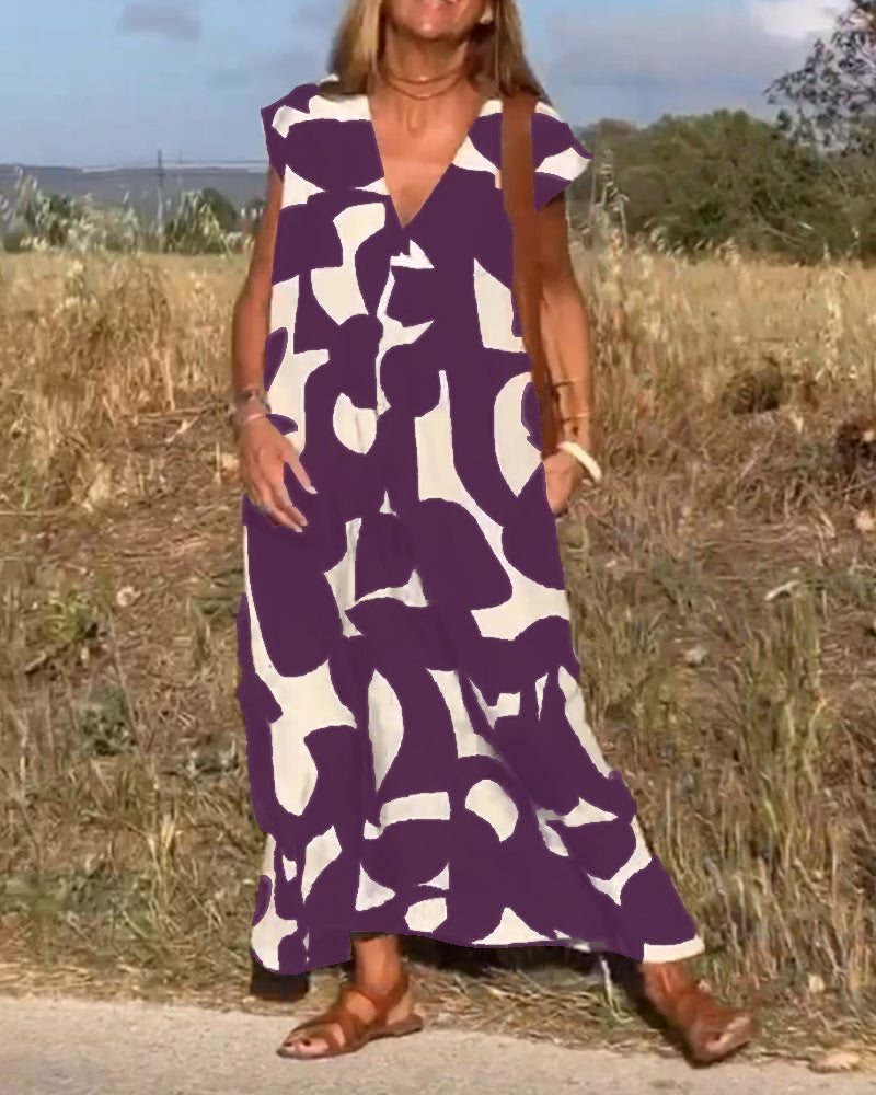 THE LIA | PRINTED V-NECK DRESS