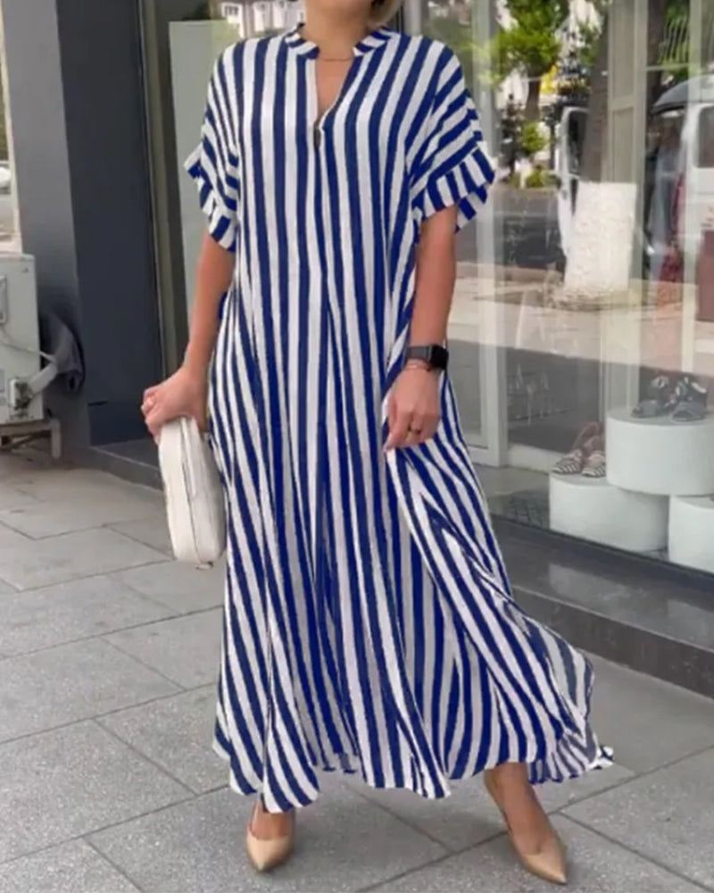 SIENA | STRIPED V-NECK SHIRT DRESS