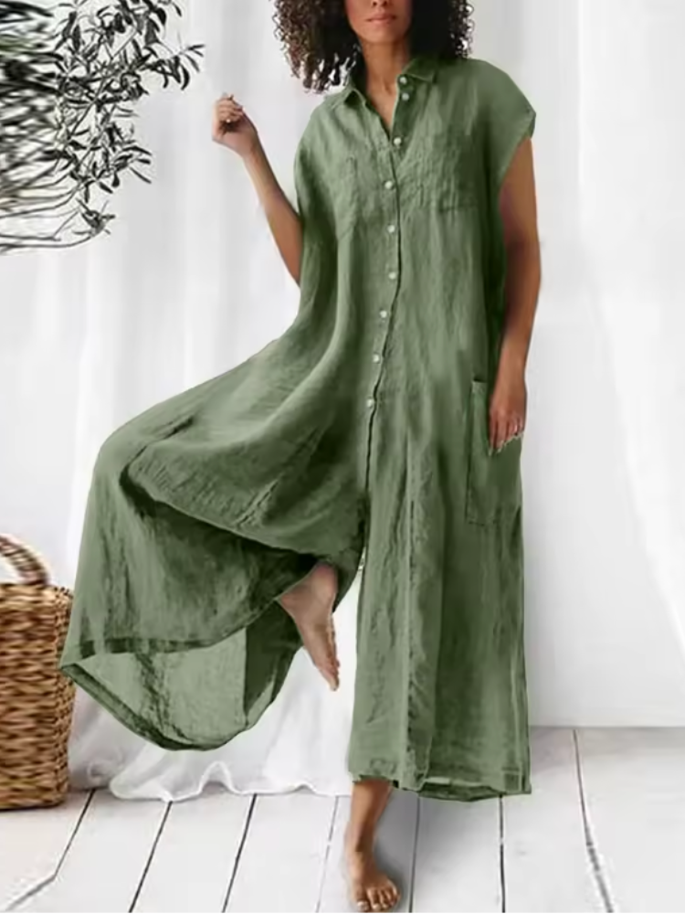 THE ELENA | CASUAL COTTON-LINEN SHIRT JUMPSUIT