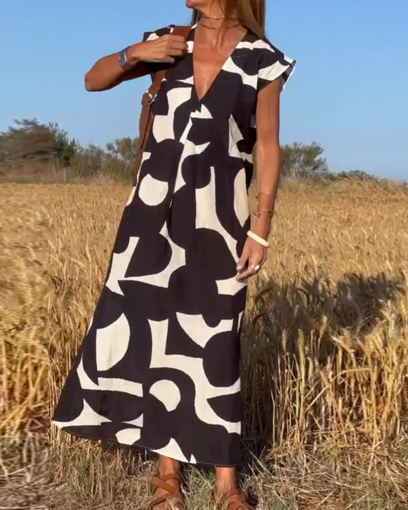 THE LIA | PRINTED V-NECK DRESS