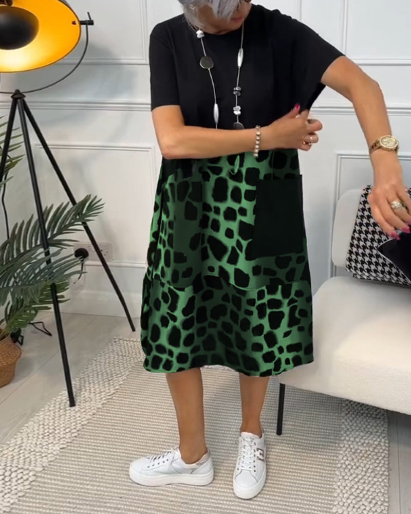 THE LIV | RELAXED ROUND-NECK PRINT DRESS