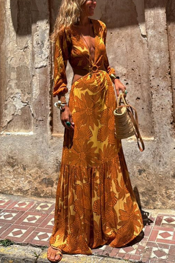 THE JULIA | CUTOUT WAIST LONG SLEEVE MAXI DRESS