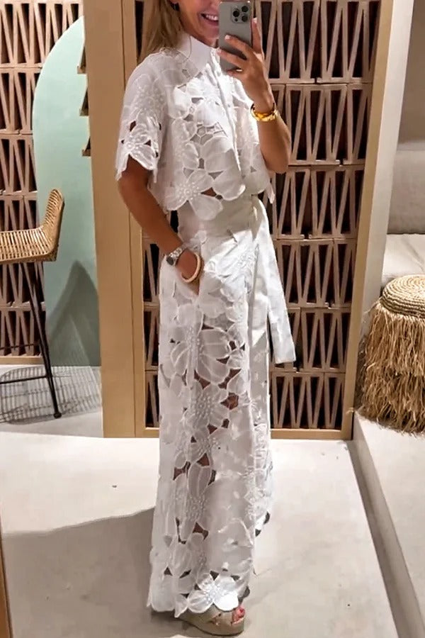 THE REDEFINING | CROPPED SHIRT AND BELT POCKETED WIDE LEG PANTS SET