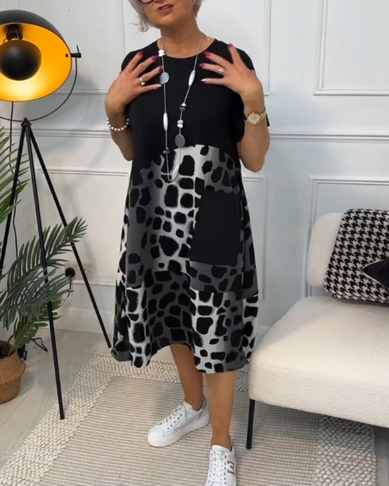 THE LIV | RELAXED ROUND-NECK PRINT DRESS