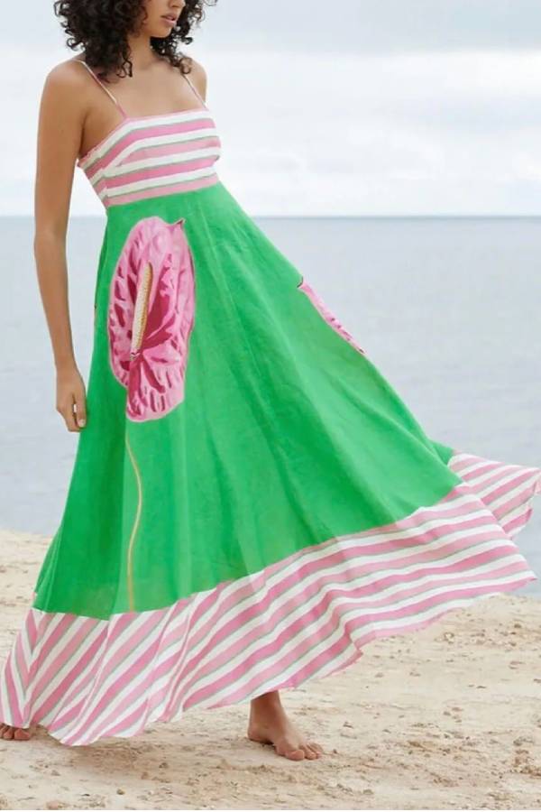 THE MAUREEN | BACKLESS STRIPES MAXI CAMI DRESS