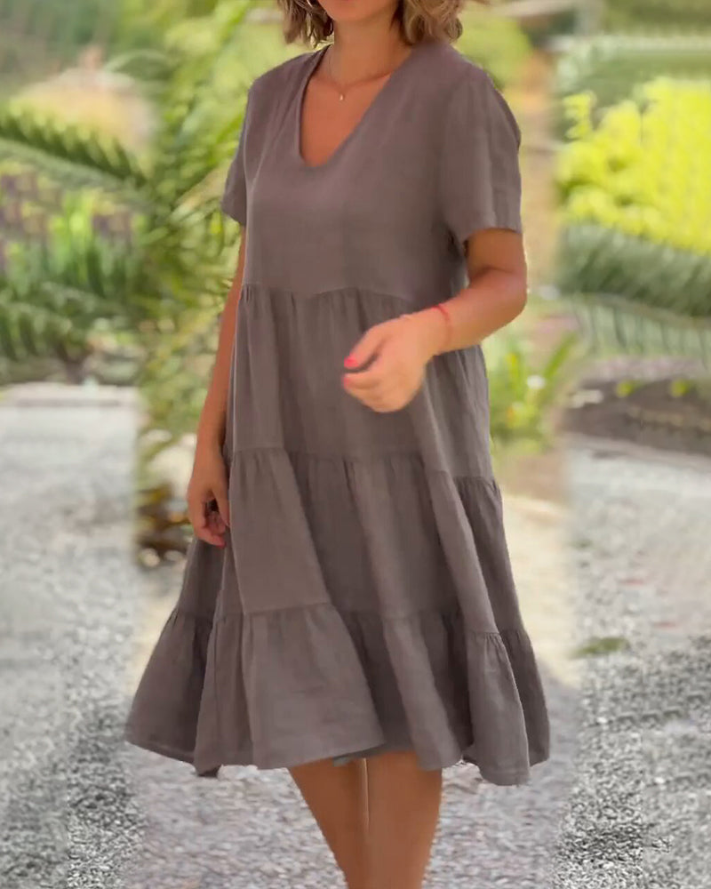 THE LIVANA | V-NECK COTTON-LINEN DRESS