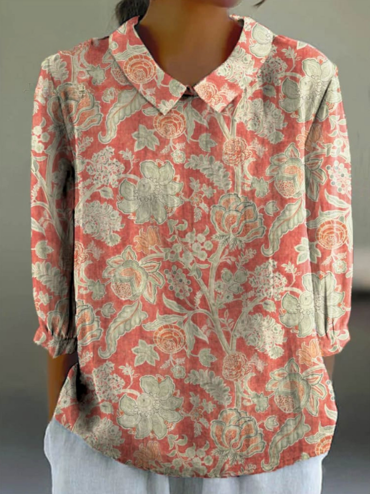 THE EVARA | VINTAGE FLORAL COTTON-LINEN PANTS