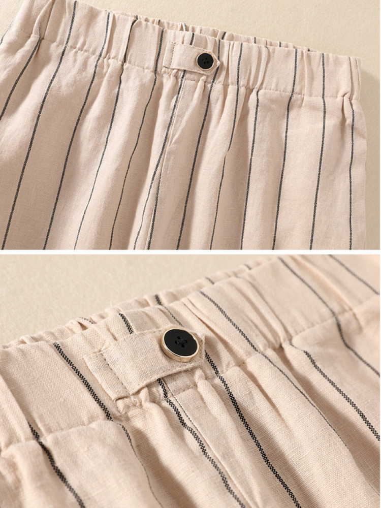 THE RIVERLANE | STRIPED COTTON-LINEN RELAXED PANTS