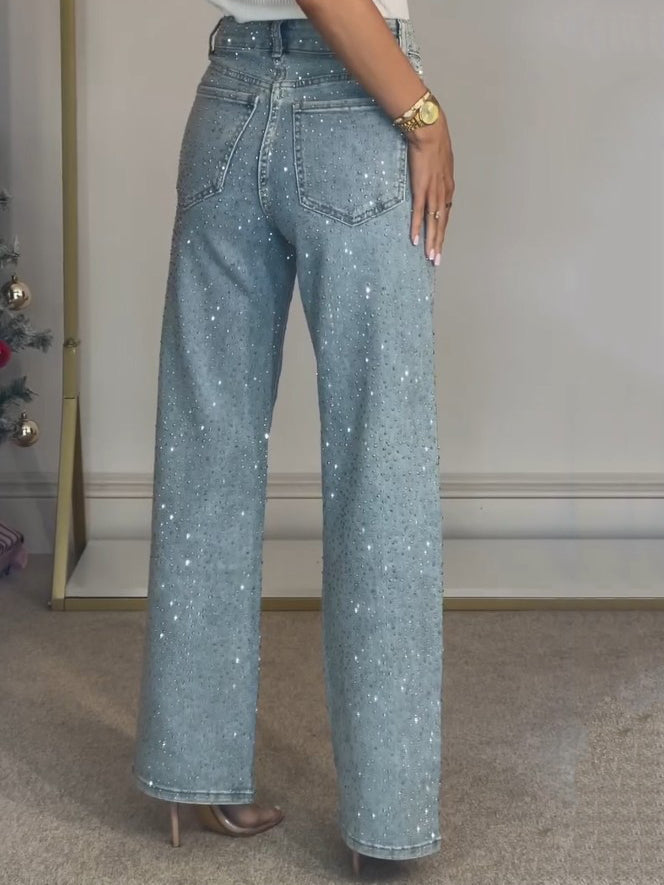 THE MIDNIGHT | HIGH-WAISTED DIAMANTE STRAIGHT-LEG JEANS