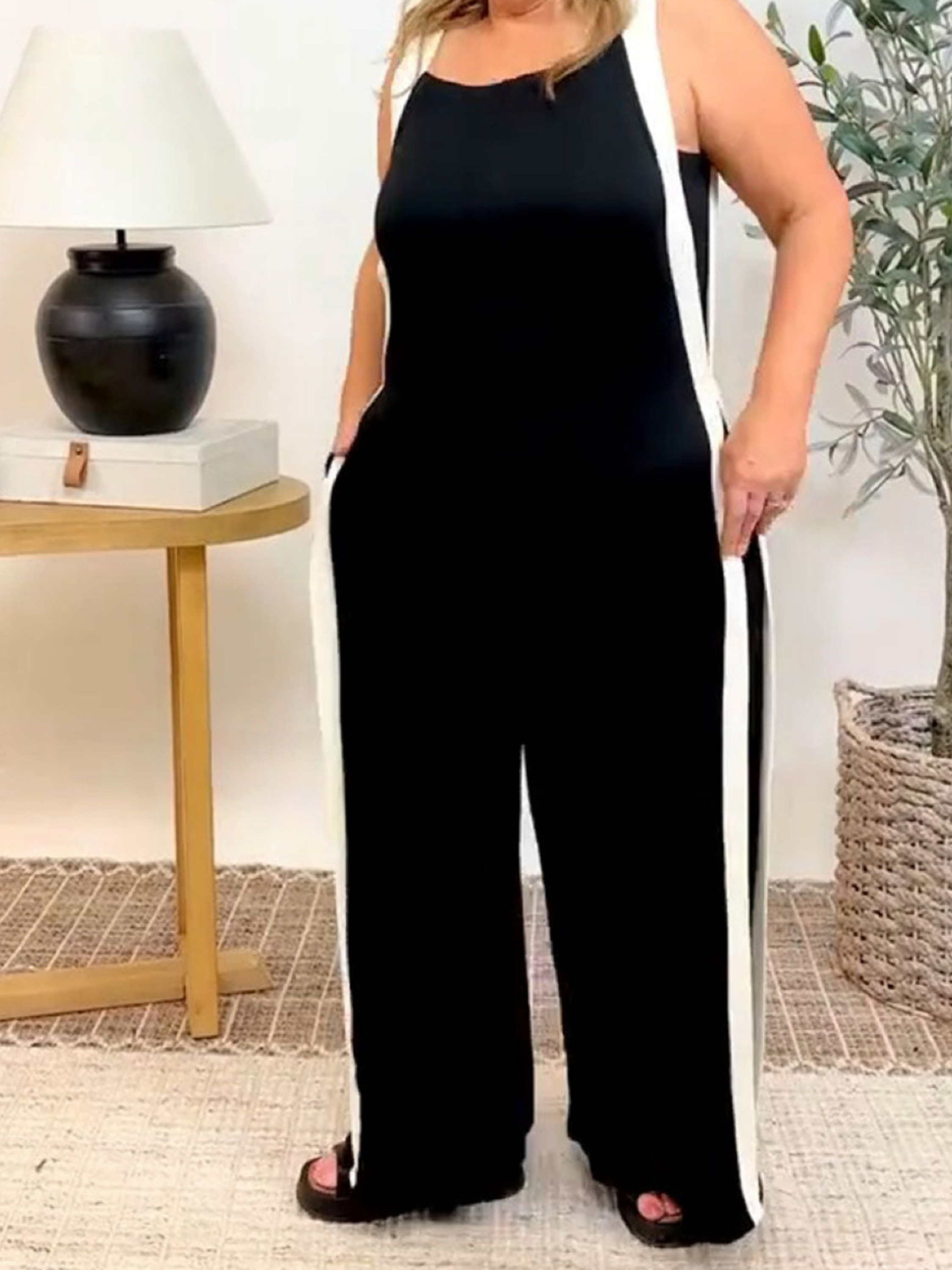 THE CALDIA | CONTRAST STITCH WIDE LEG JUMPSUIT
