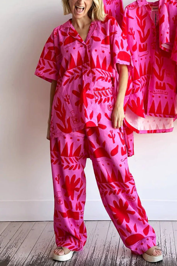 THE KAREN | PRINTED POCKET SHIRT AND ELASTIC WAIST PANTS SET